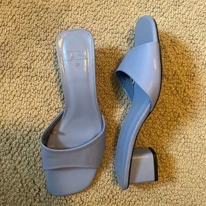 Pastel Light Blue Mules W7.5 with Mild Heel